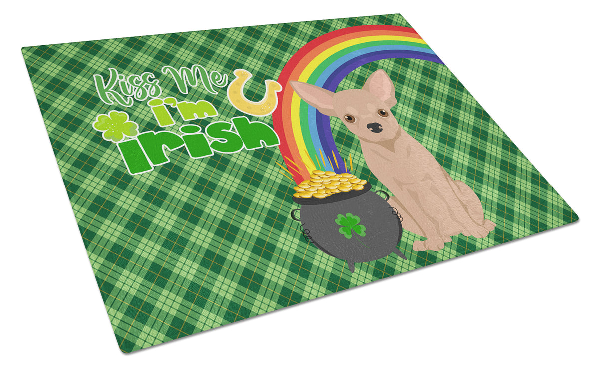 Buy this Cream Chihuahua St. Patrick&#39;s Day Glass Cutting Board Large