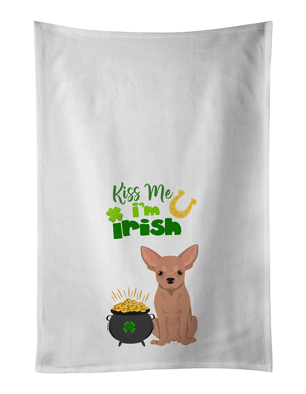 Buy this Cream Chihuahua St. Patrick&#39;s Day White Kitchen Towel Set of 2 Dish Towels