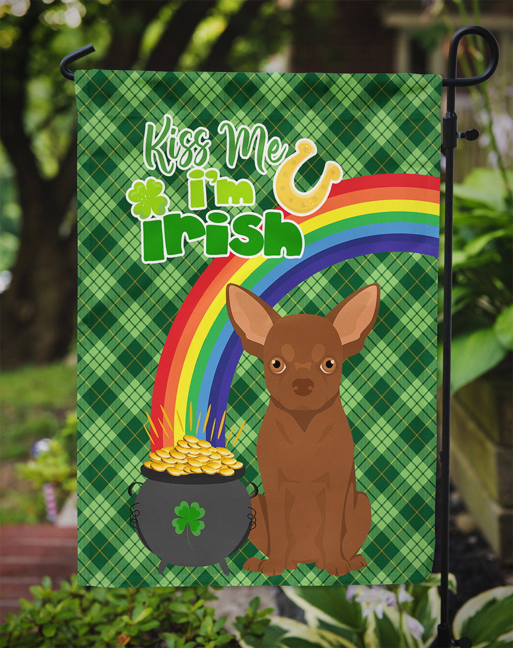Chocolate Chihuahua St. Patrick's Day Flag Garden Size  the-store.com.