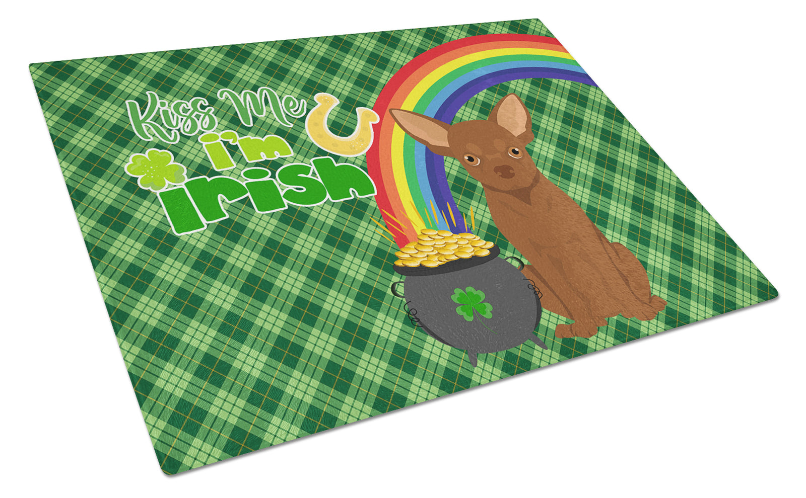 Buy this Chocolate Chihuahua St. Patrick's Day Glass Cutting Board Large