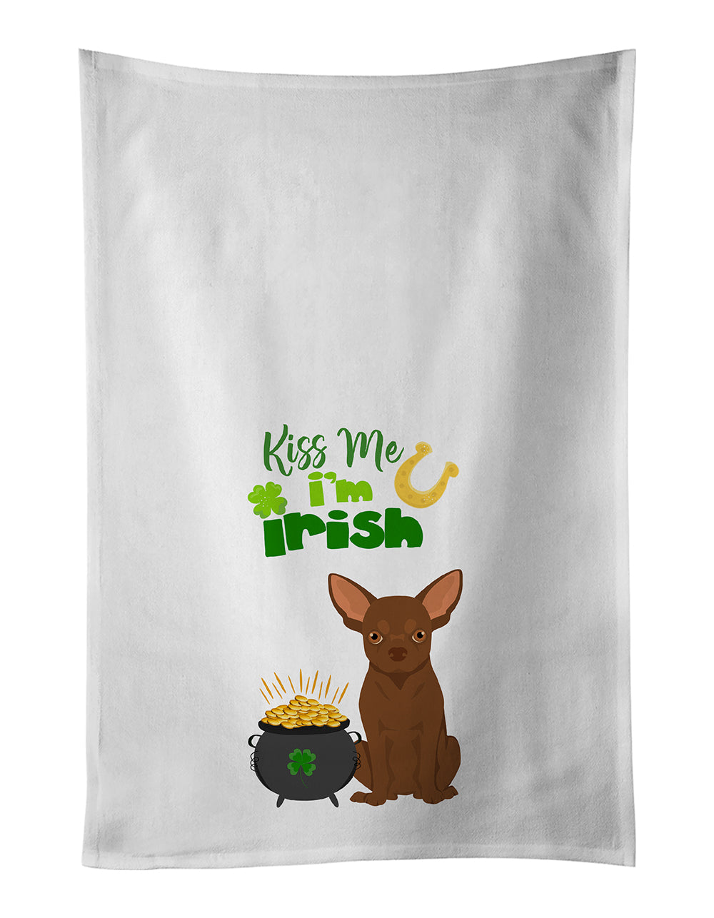 Buy this Chocolate Chihuahua St. Patrick&#39;s Day White Kitchen Towel Set of 2 Dish Towels