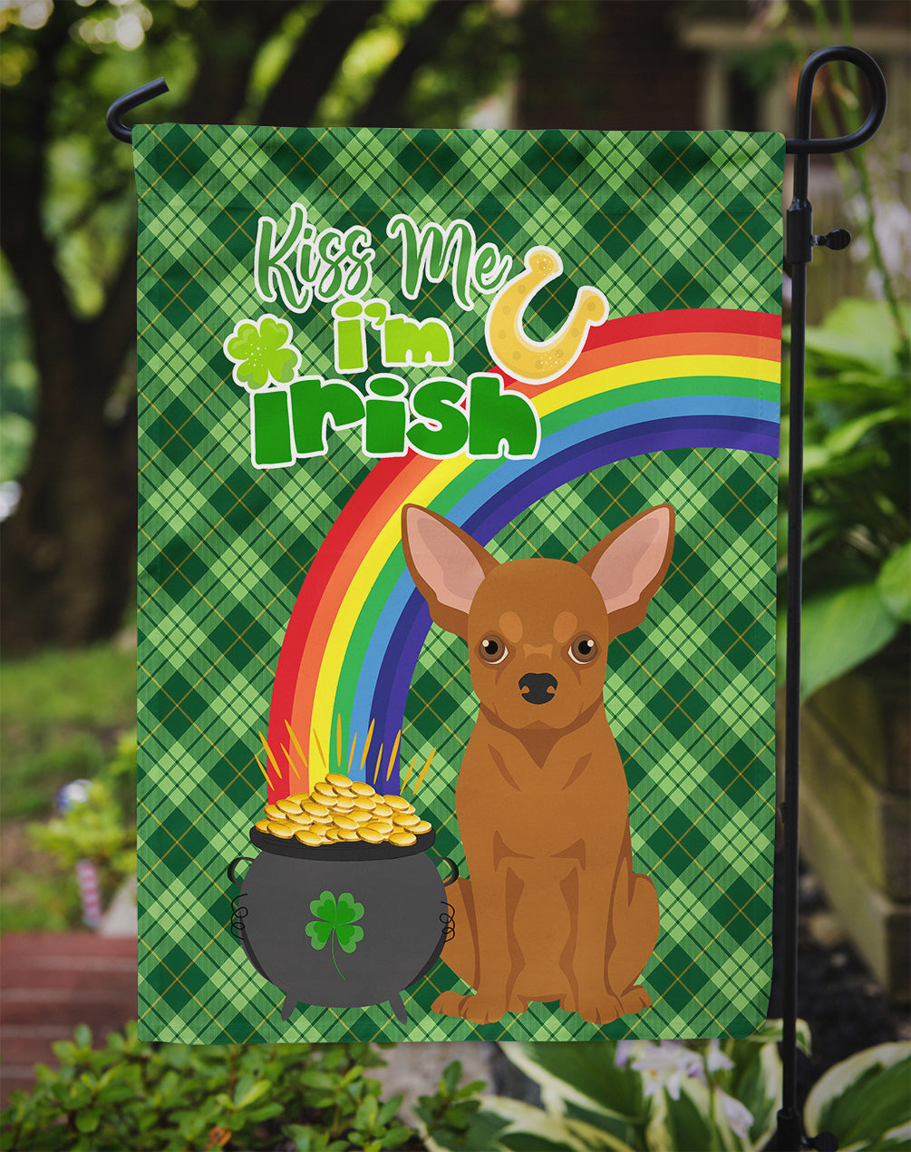 Red Chihuahua St. Patrick's Day Flag Garden Size  the-store.com.
