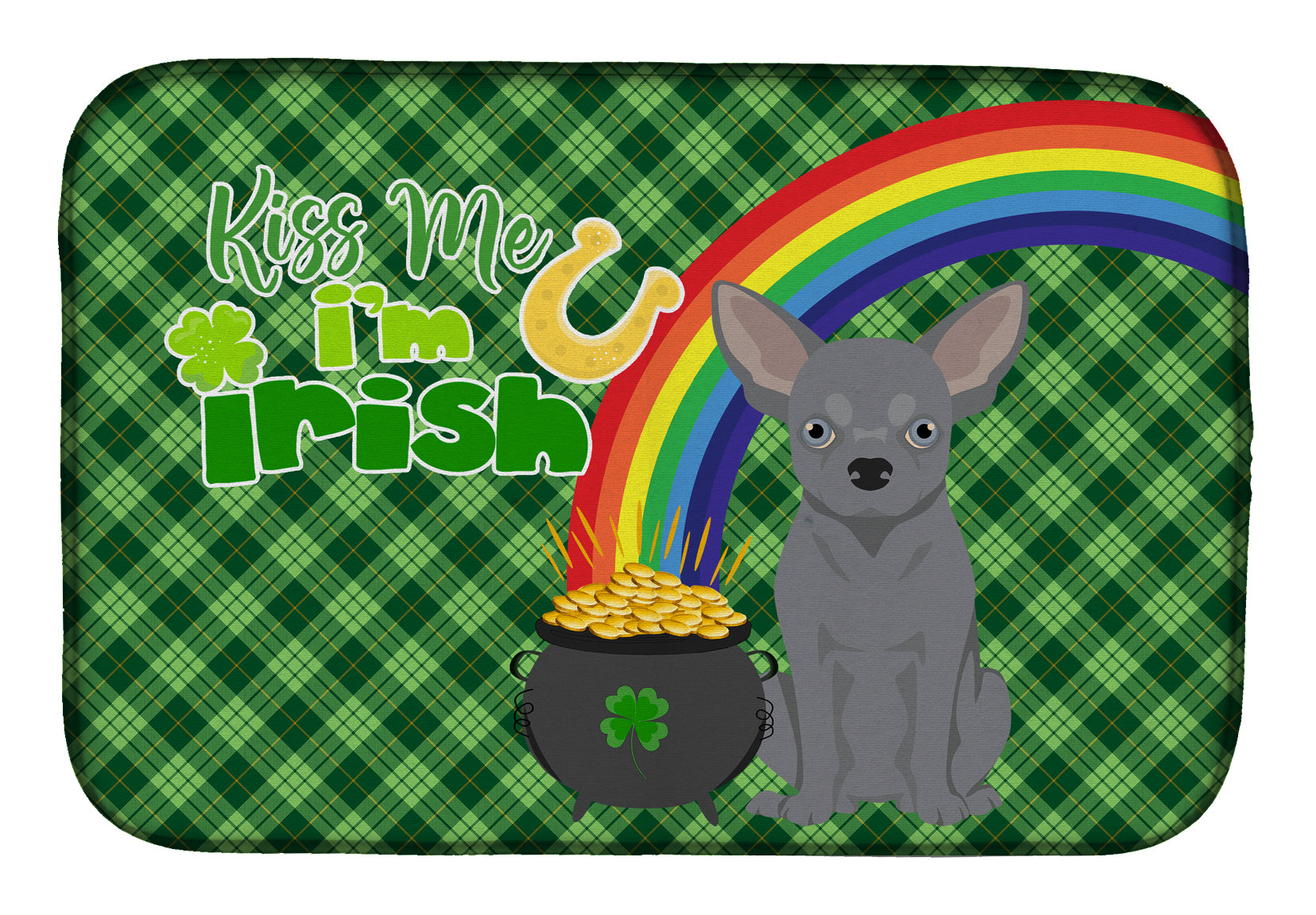Blue Chihuahua St. Patrick's Day Dish Drying Mat  the-store.com.
