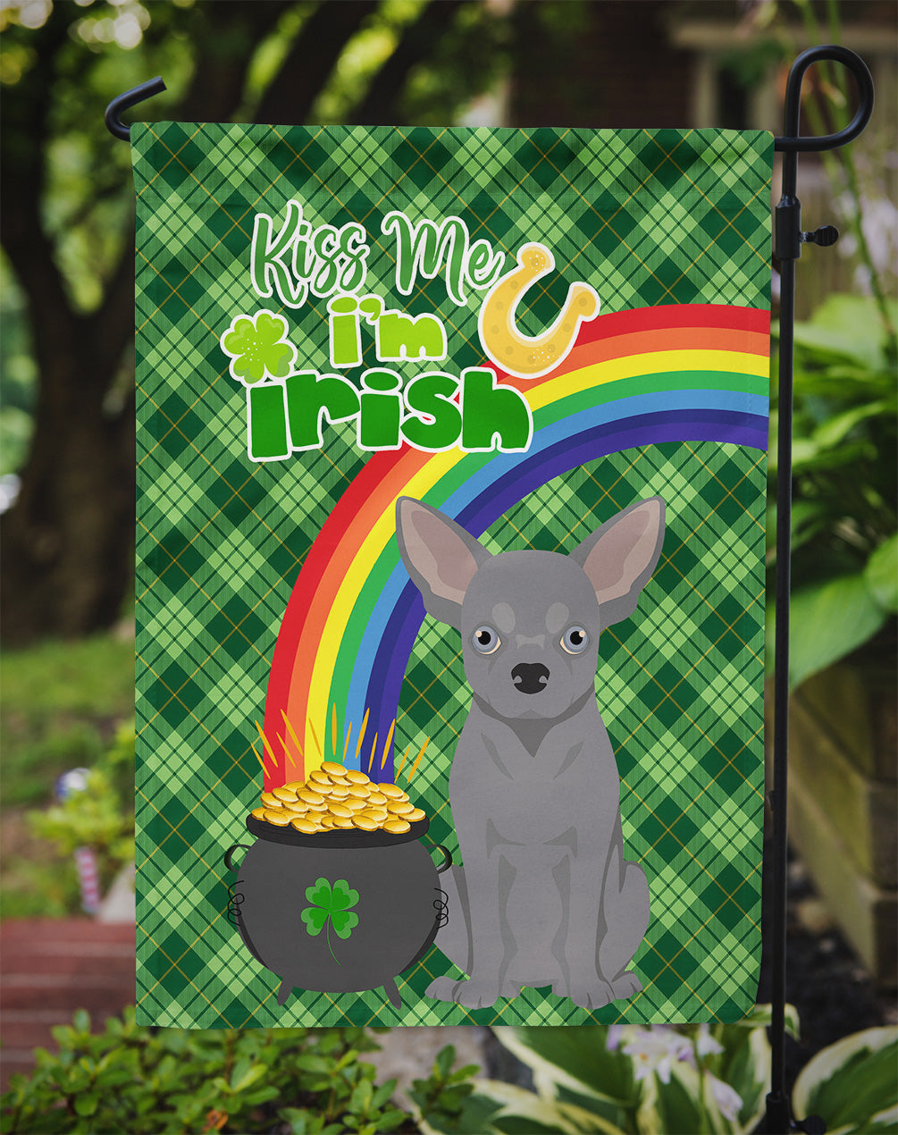 Blue Chihuahua St. Patrick's Day Flag Garden Size  the-store.com.