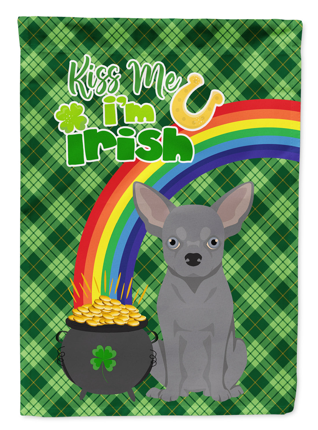 Blue Chihuahua St. Patrick's Day Flag Garden Size