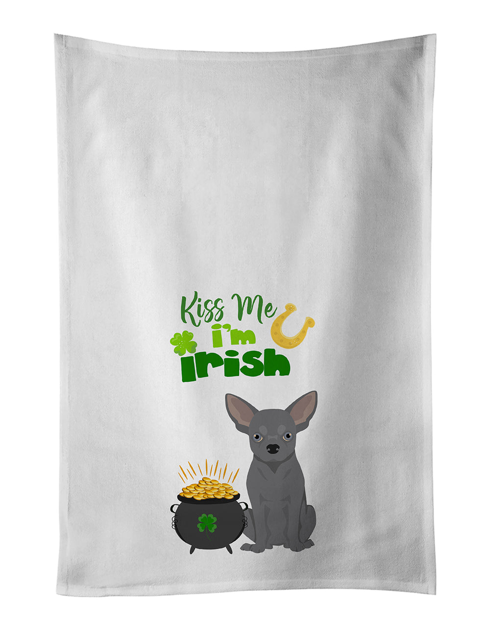 Buy this Blue Chihuahua St. Patrick's Day White Kitchen Towel Set of 2 Dish Towels