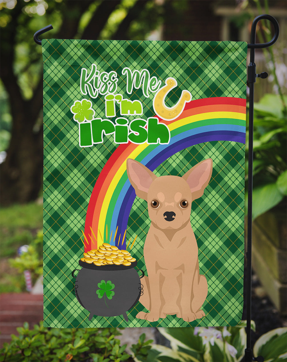 Gold Chihuahua St. Patrick's Day Flag Garden Size  the-store.com.