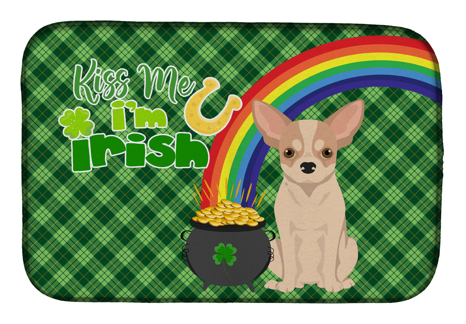 Fawn and White Chihuahua St. Patrick's Day Dish Drying Mat