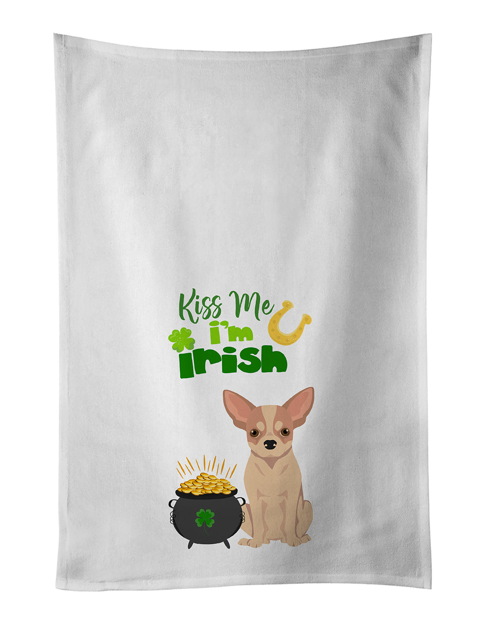 Buy this Fawn and White Chihuahua St. Patrick's Day White Kitchen Towel Set of 2 Dish Towels