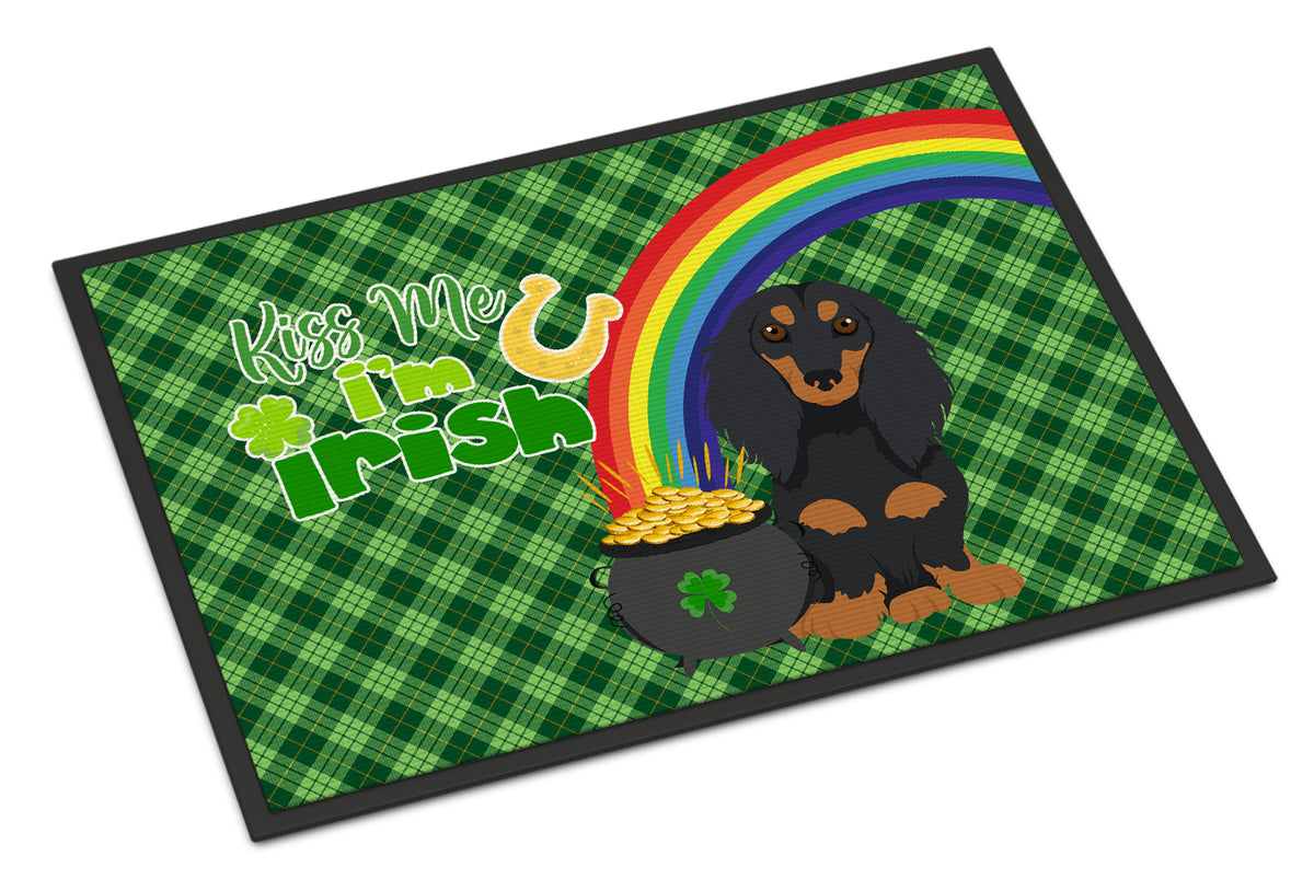 Buy this Longhair Black and Tan Dachshund St. Patrick&#39;s Day Indoor or Outdoor Mat 24x36