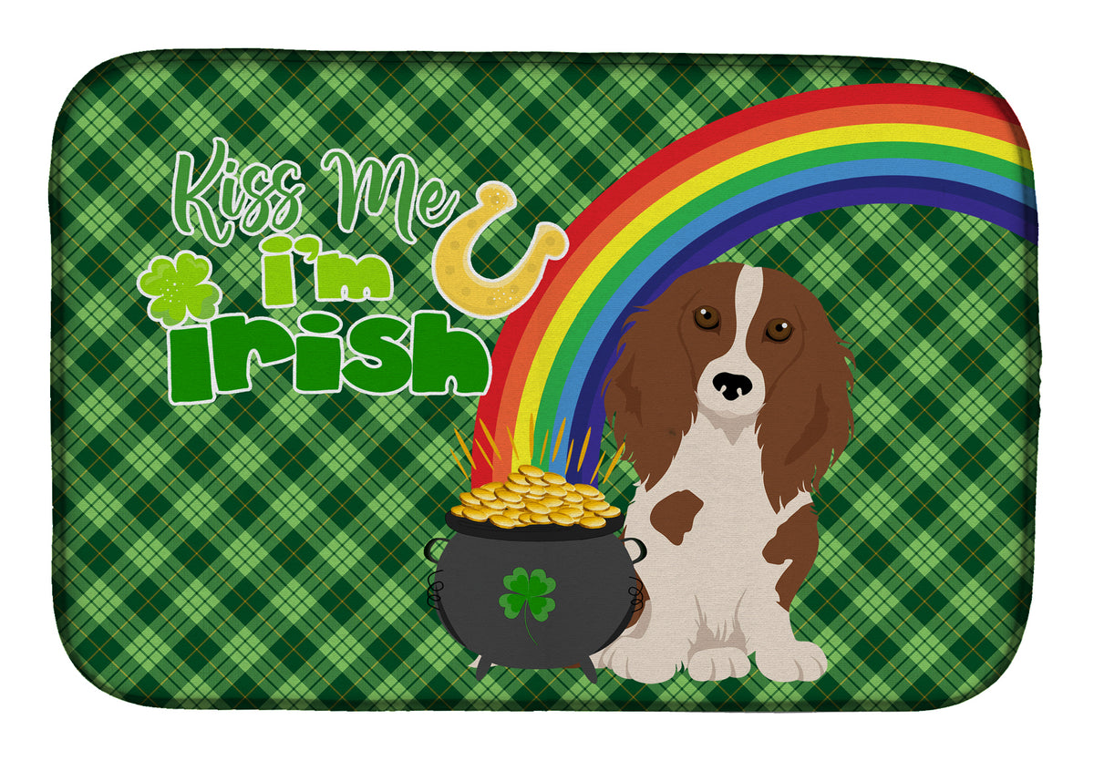 Longhair Red Pedbald Dachshund St. Patrick&#39;s Day Dish Drying Mat  the-store.com.