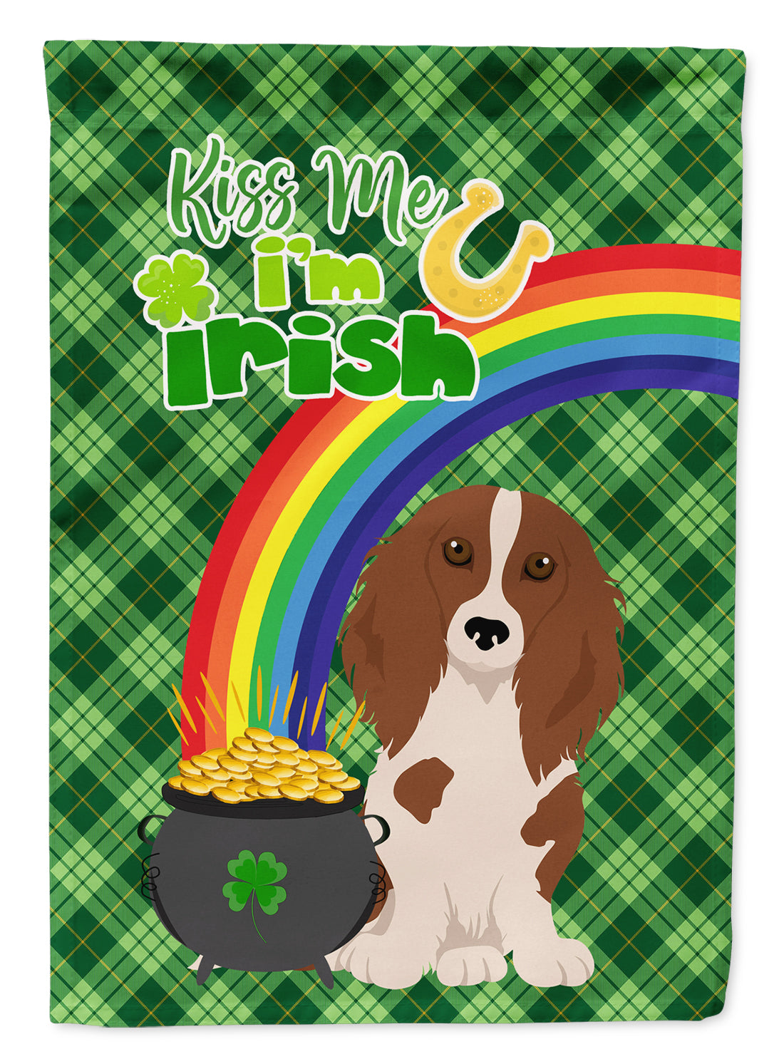 Longhair Red Pedbald Dachshund St. Patrick&#39;s Day Flag Garden Size  the-store.com.