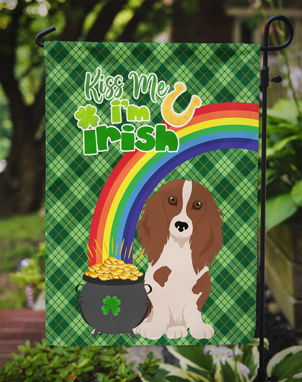 Longhair Red Pedbald Dachshund St. Patrick's Day Flag Garden Size  the-store.com.