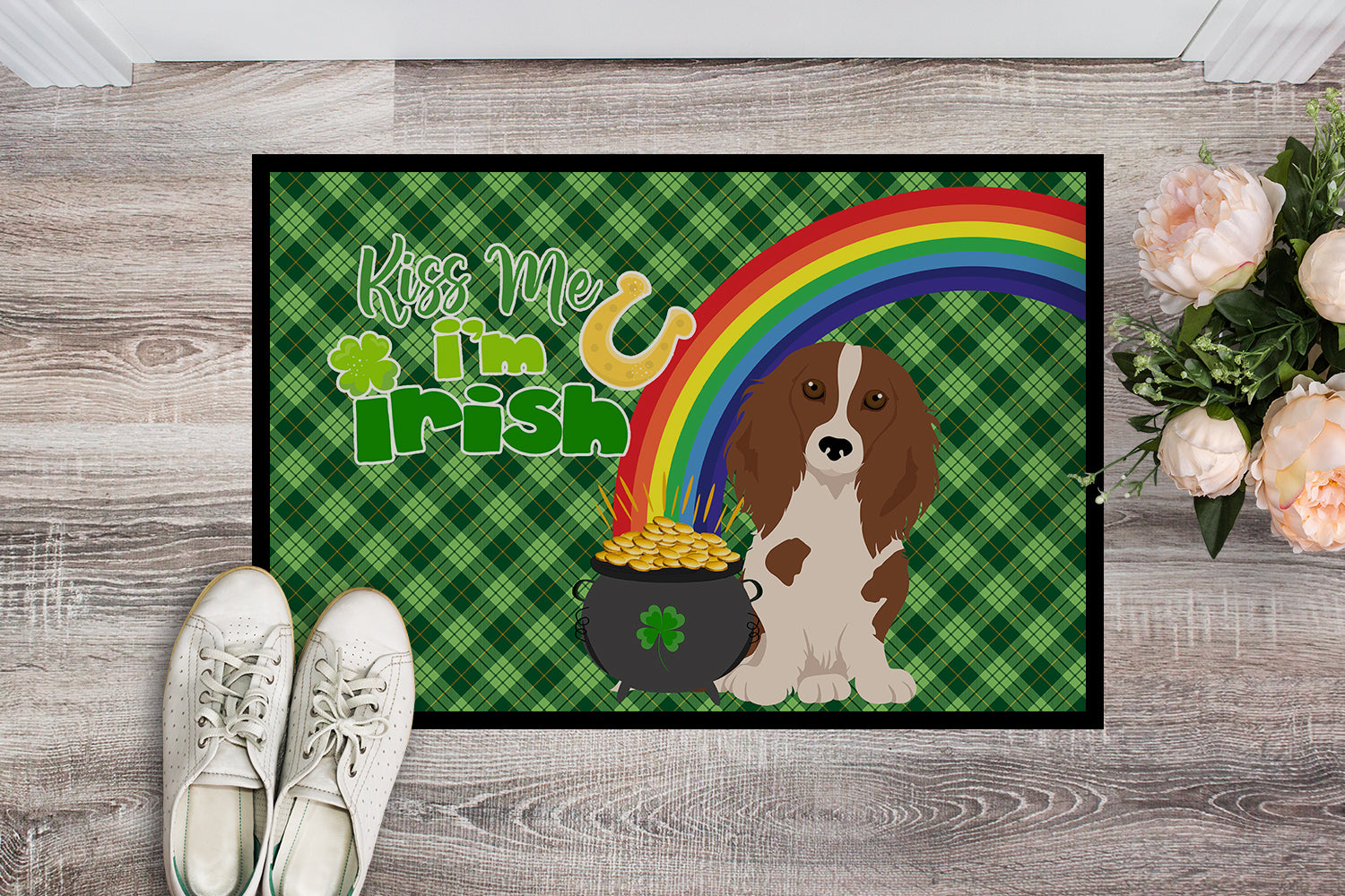 Buy this Longhair Red Pedbald Dachshund St. Patrick's Day Indoor or Outdoor Mat 24x36