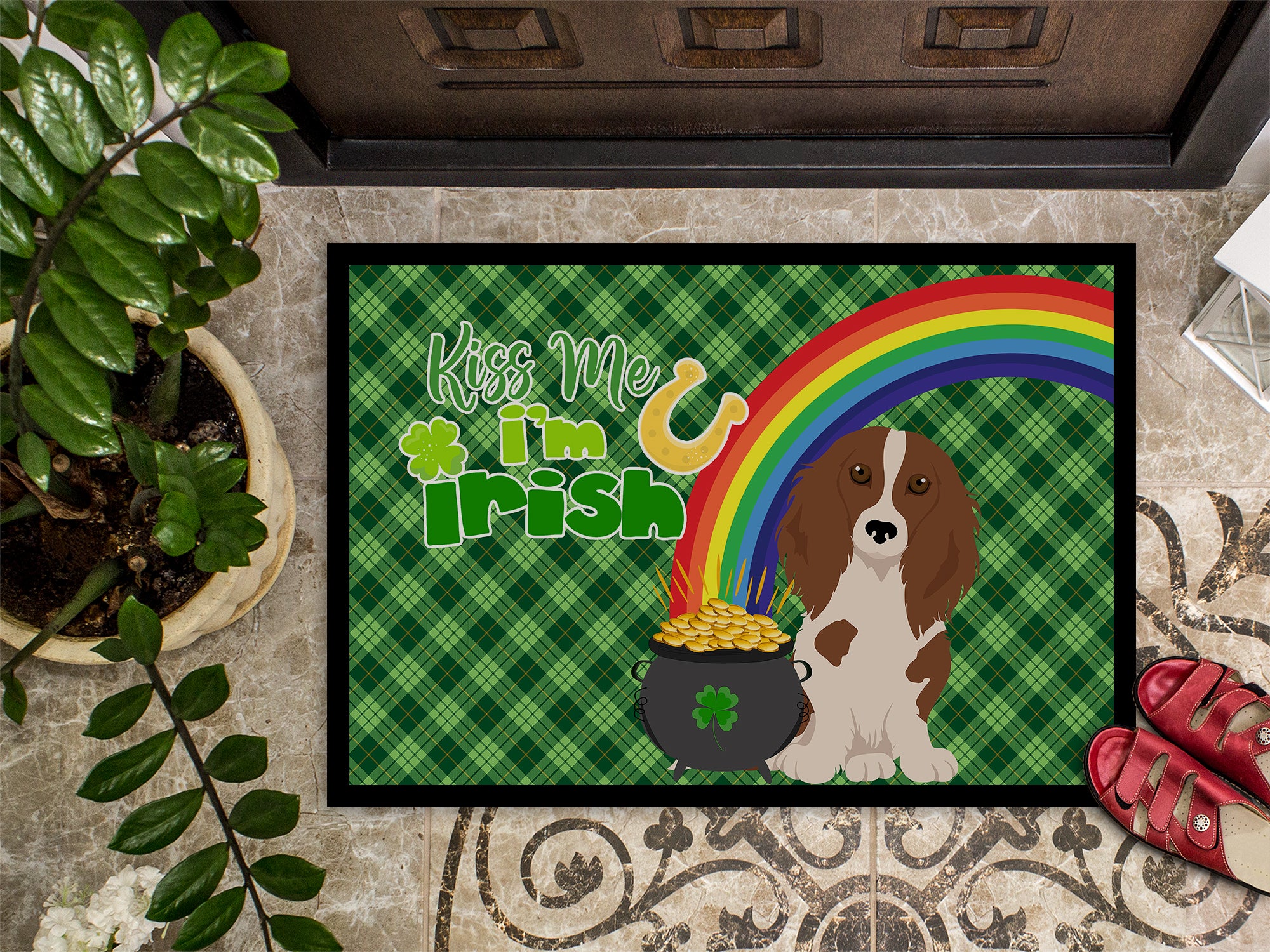 Longhair Red Pedbald Dachshund St. Patrick's Day Indoor or Outdoor Mat 24x36 - the-store.com