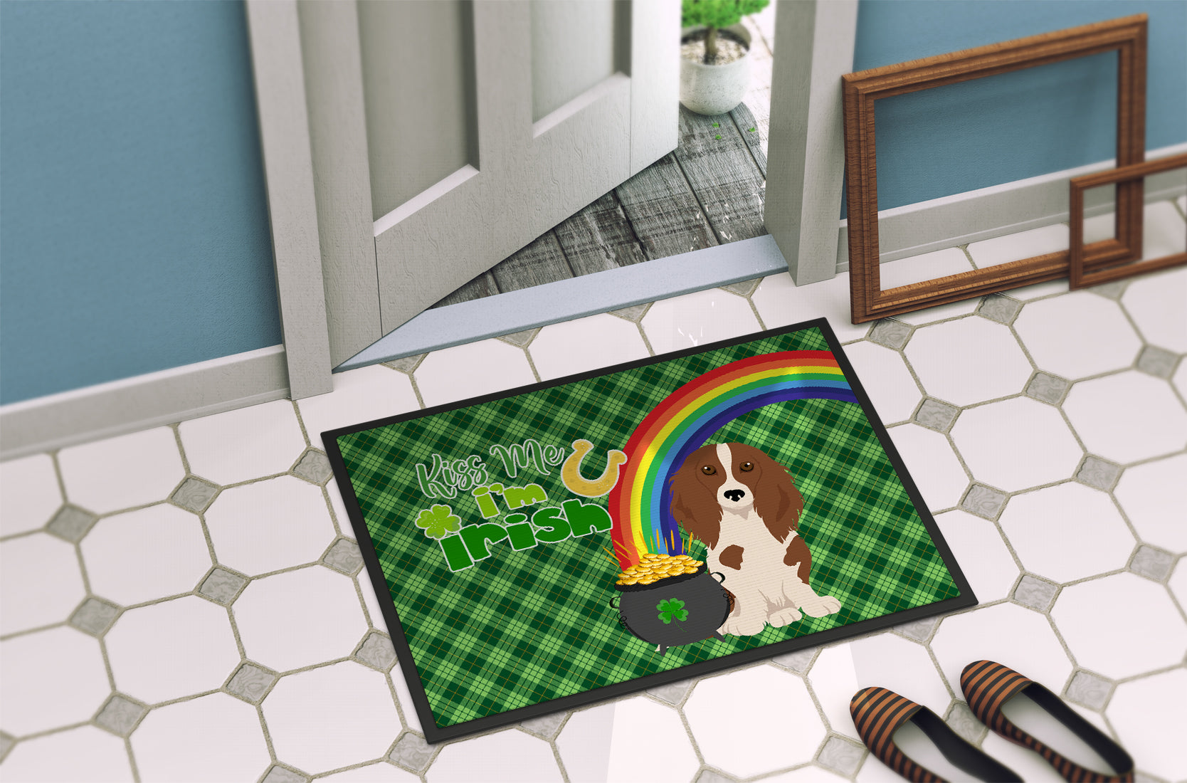 Longhair Red Pedbald Dachshund St. Patrick's Day Indoor or Outdoor Mat 24x36 - the-store.com