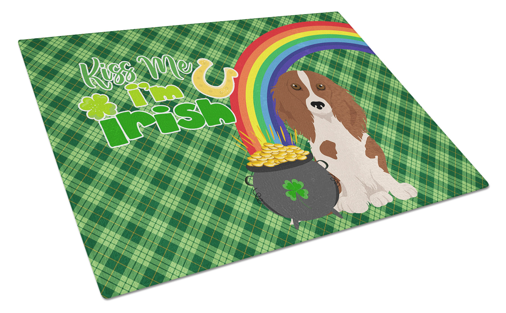 Buy this Longhair Red Pedbald Dachshund St. Patrick's Day Glass Cutting Board Large