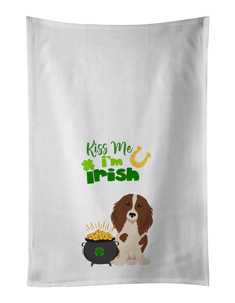 Buy this Longhair Red Pedbald Dachshund St. Patrick&#39;s Day White Kitchen Towel Set of 2 Dish Towels