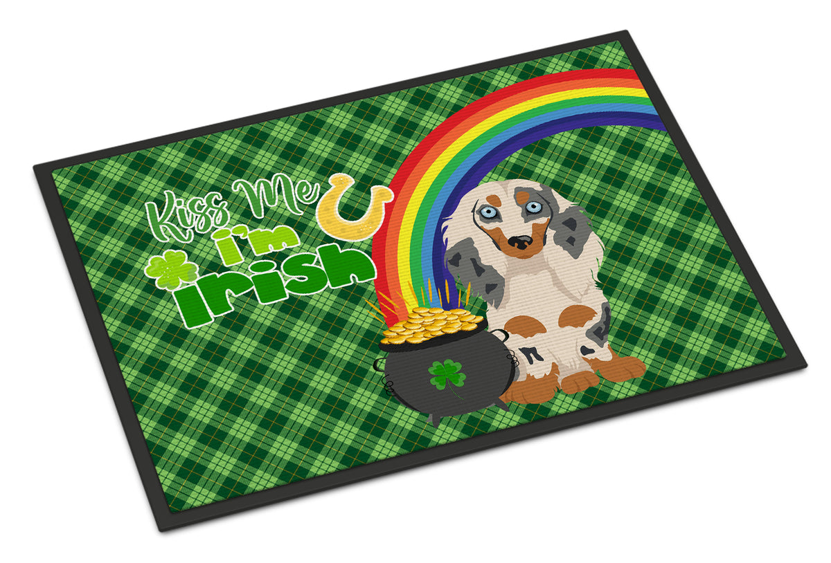 Buy this Longhair Cream Dapple Dachshund St. Patrick&#39;s Day Indoor or Outdoor Mat 24x36