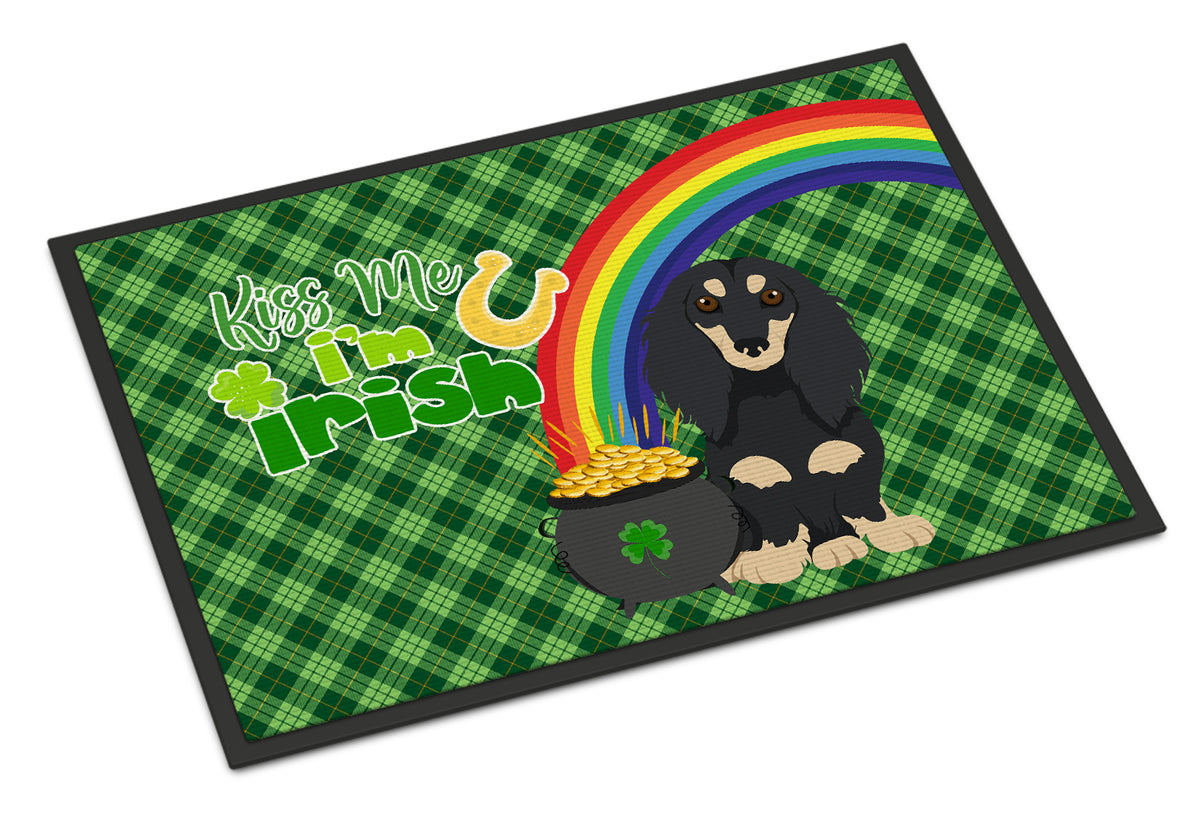 Buy this Longhair Black and Cream Dachshund St. Patrick&#39;s Day Indoor or Outdoor Mat 24x36