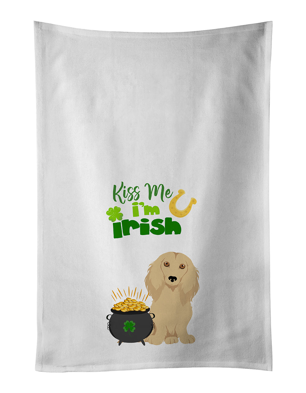 Buy this Longhair Cream Dachshund St. Patrick's Day White Kitchen Towel Set of 2 Dish Towels