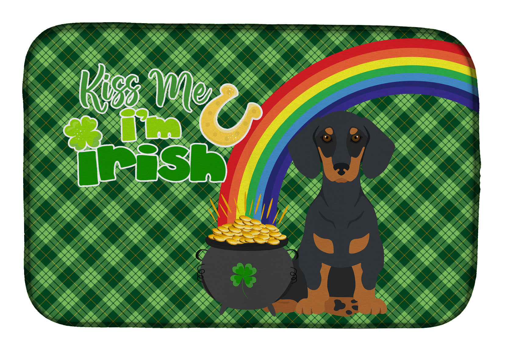 Black and Tan Dachshund St. Patrick's Day Dish Drying Mat  the-store.com.