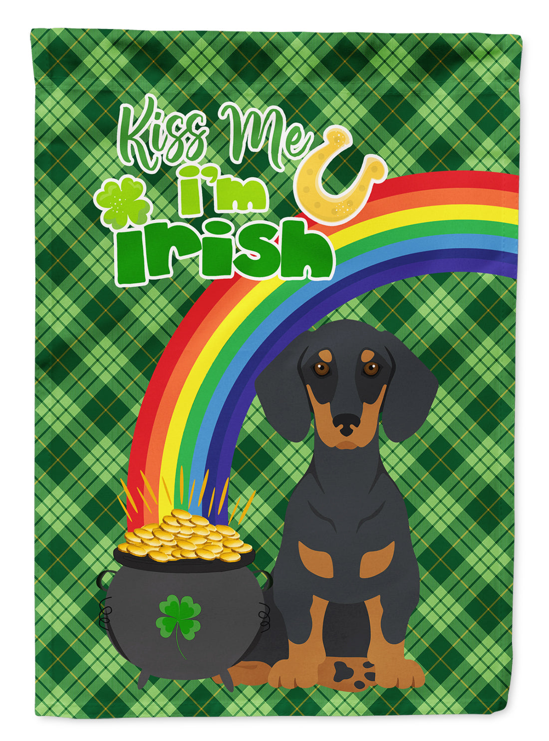 Black and Tan Dachshund St. Patrick&#39;s Day Flag Garden Size