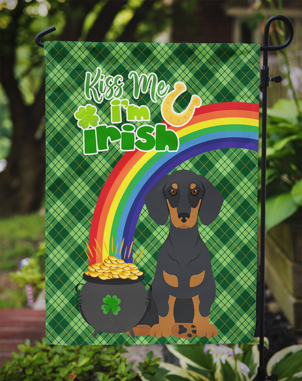 Black and Tan Dachshund St. Patrick's Day Flag Garden Size  the-store.com.