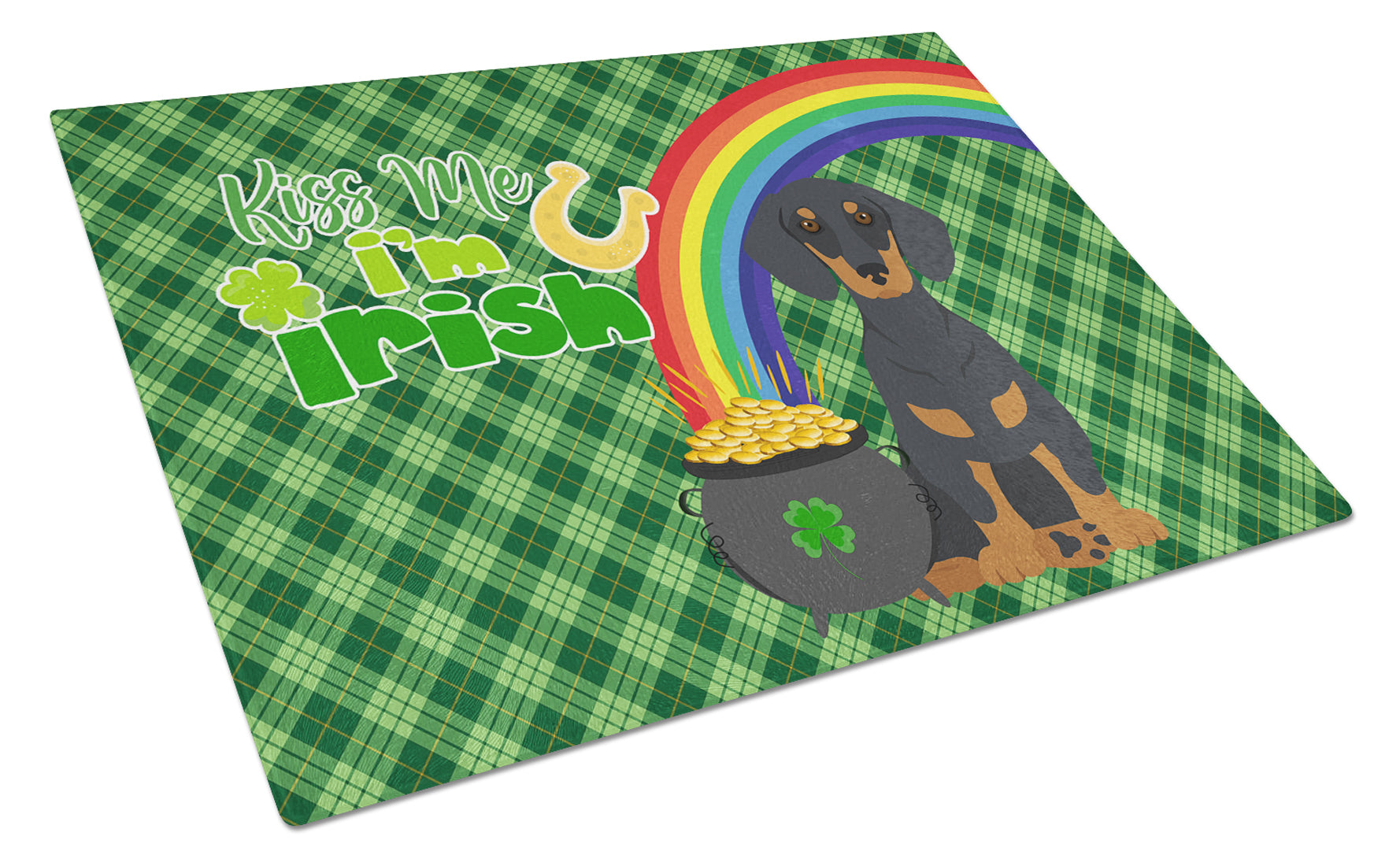 Buy this Black and Tan Dachshund St. Patrick's Day Glass Cutting Board Large
