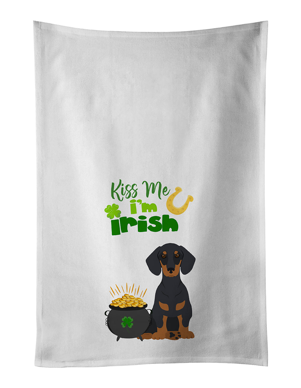 Buy this Black and Tan Dachshund St. Patrick&#39;s Day White Kitchen Towel Set of 2 Dish Towels
