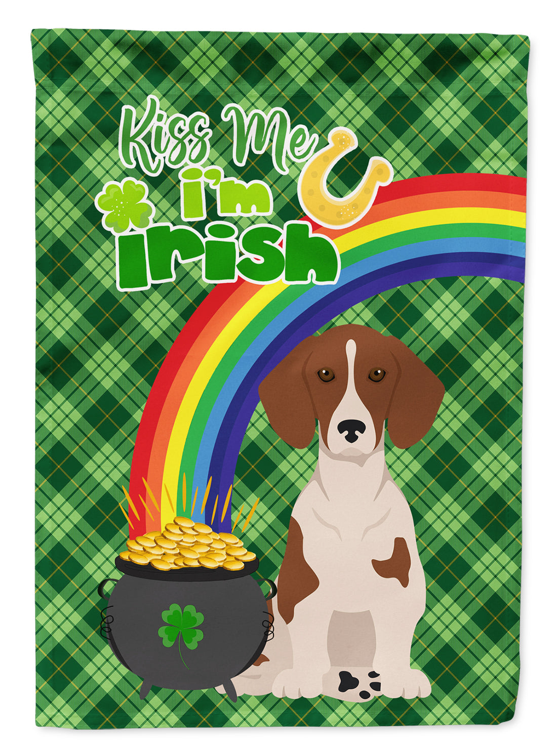 Red Piebald Dachshund St. Patrick&#39;s Day Flag Garden Size  the-store.com.