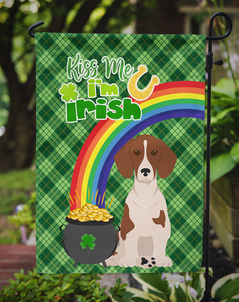 Red Piebald Dachshund St. Patrick's Day Flag Garden Size  the-store.com.
