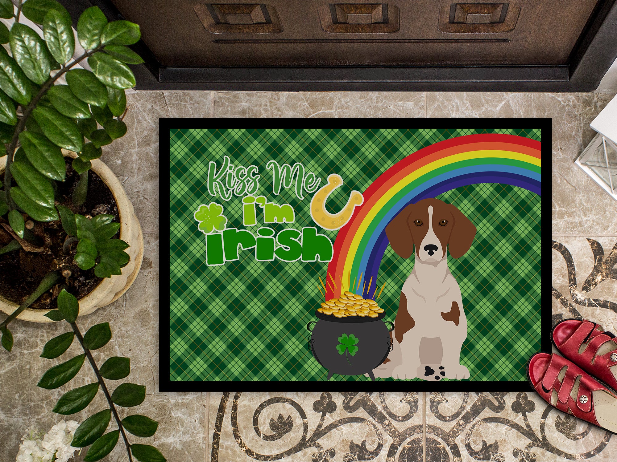 Red Piebald Dachshund St. Patrick's Day Indoor or Outdoor Mat 24x36 - the-store.com