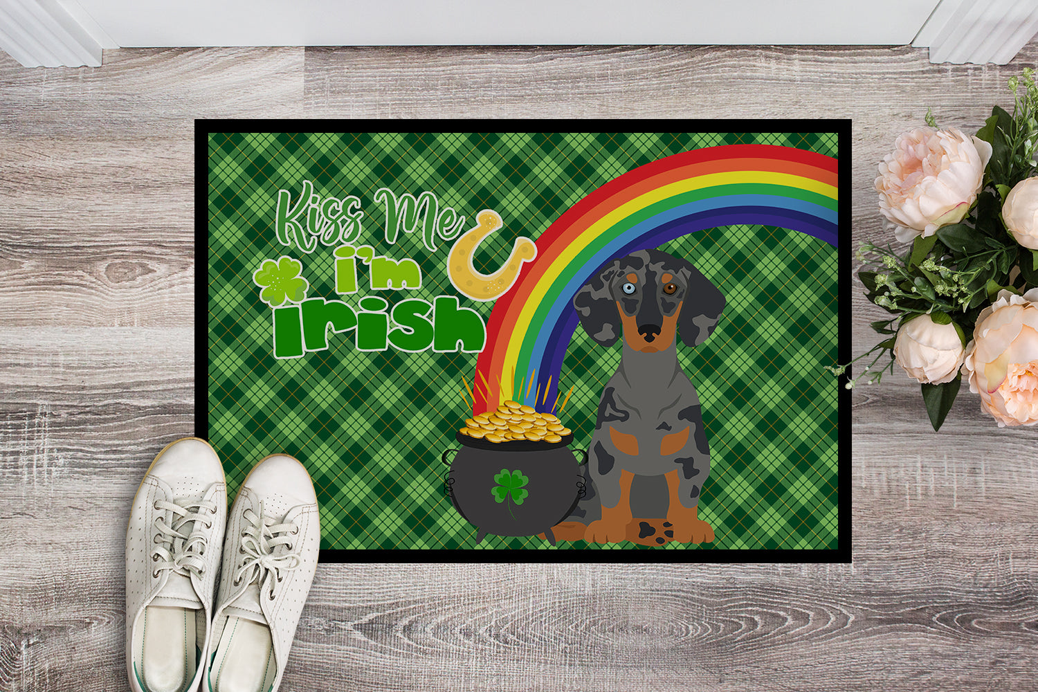 Buy this Black Dapple Dachshund St. Patrick's Day Indoor or Outdoor Mat 24x36