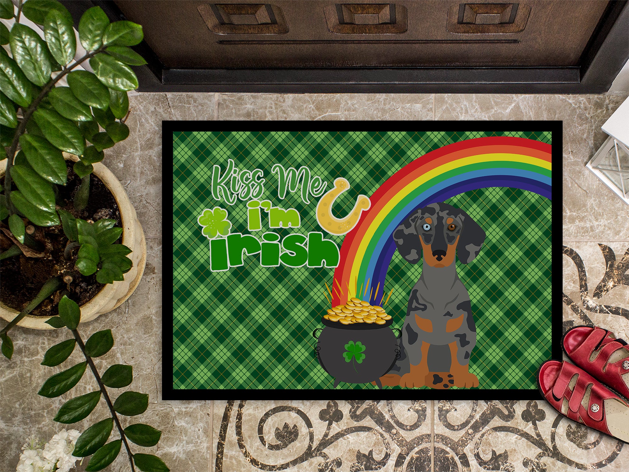 Black Dapple Dachshund St. Patrick's Day Indoor or Outdoor Mat 24x36 - the-store.com