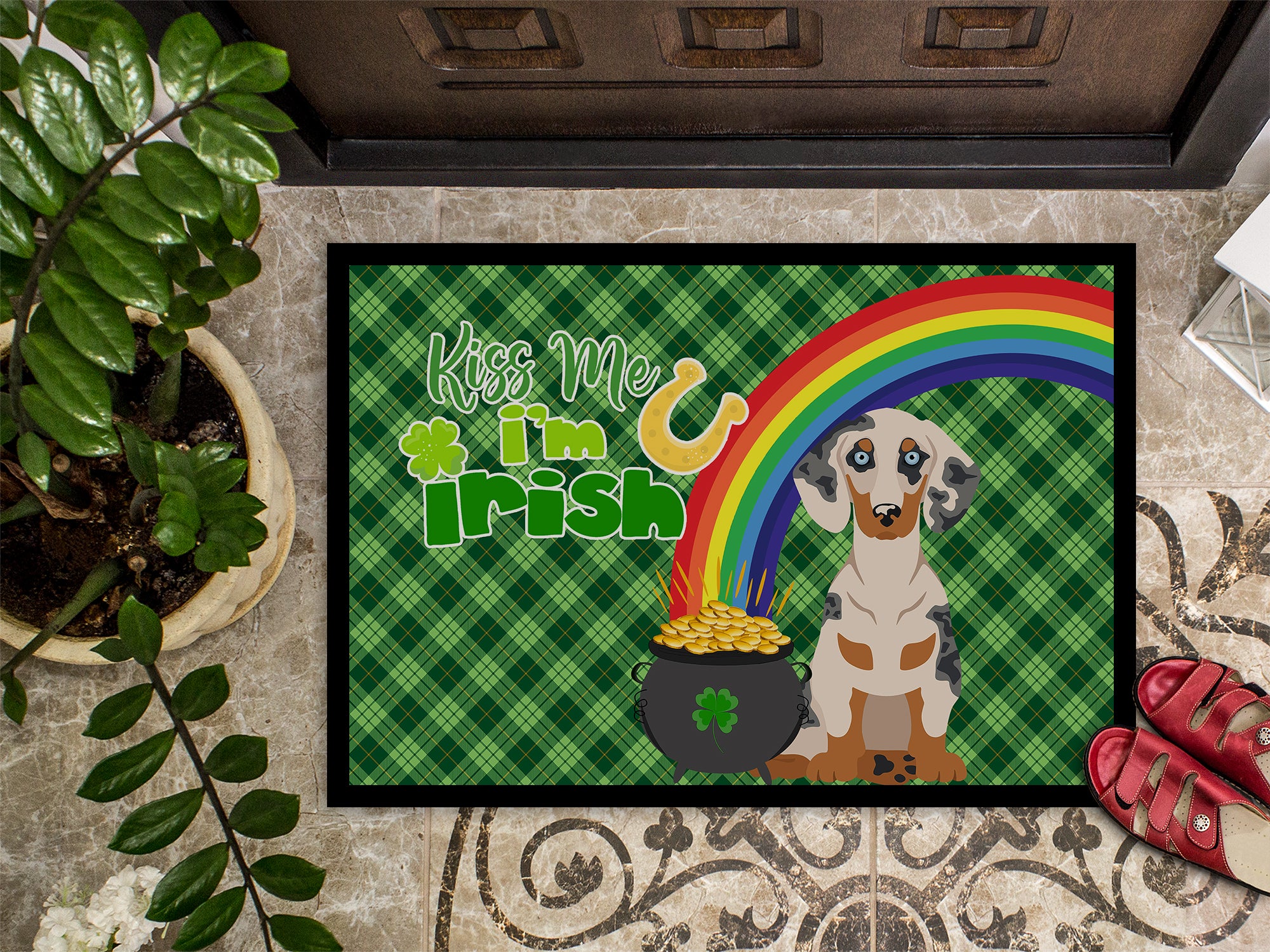 Cream Dapple Dachshund St. Patrick's Day Indoor or Outdoor Mat 24x36 - the-store.com
