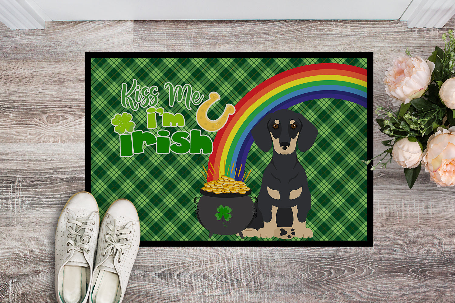 Buy this Black and Cream Dachshund St. Patrick's Day Indoor or Outdoor Mat 24x36