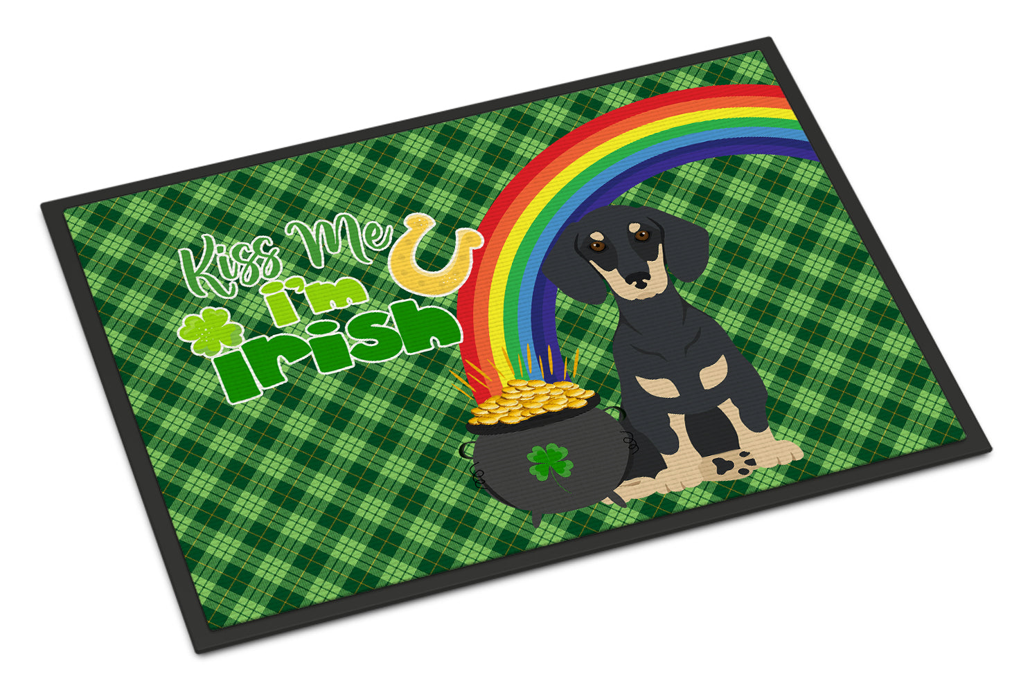 Buy this Black and Cream Dachshund St. Patrick's Day Indoor or Outdoor Mat 24x36