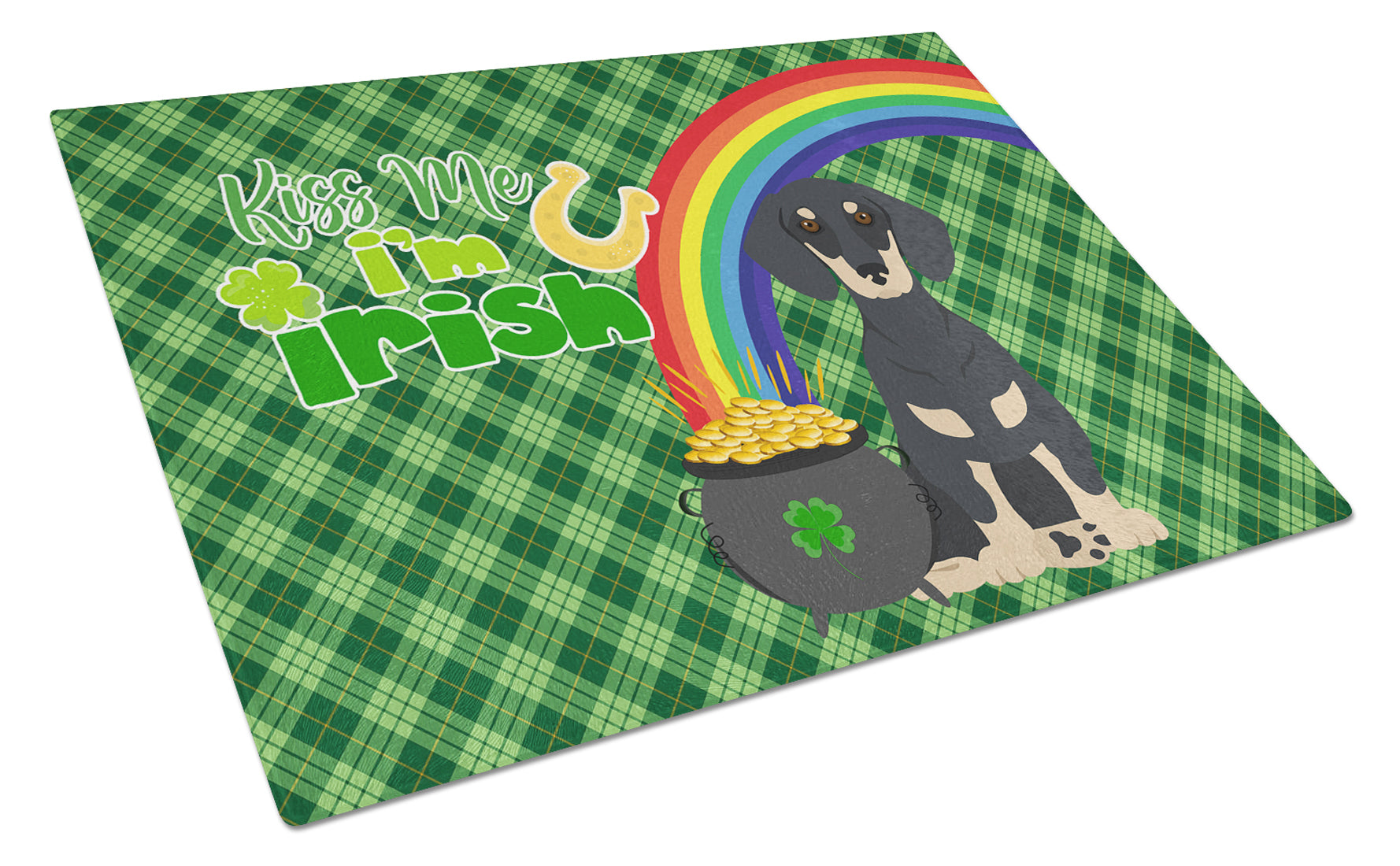 Buy this Black and Cream Dachshund St. Patrick's Day Glass Cutting Board Large