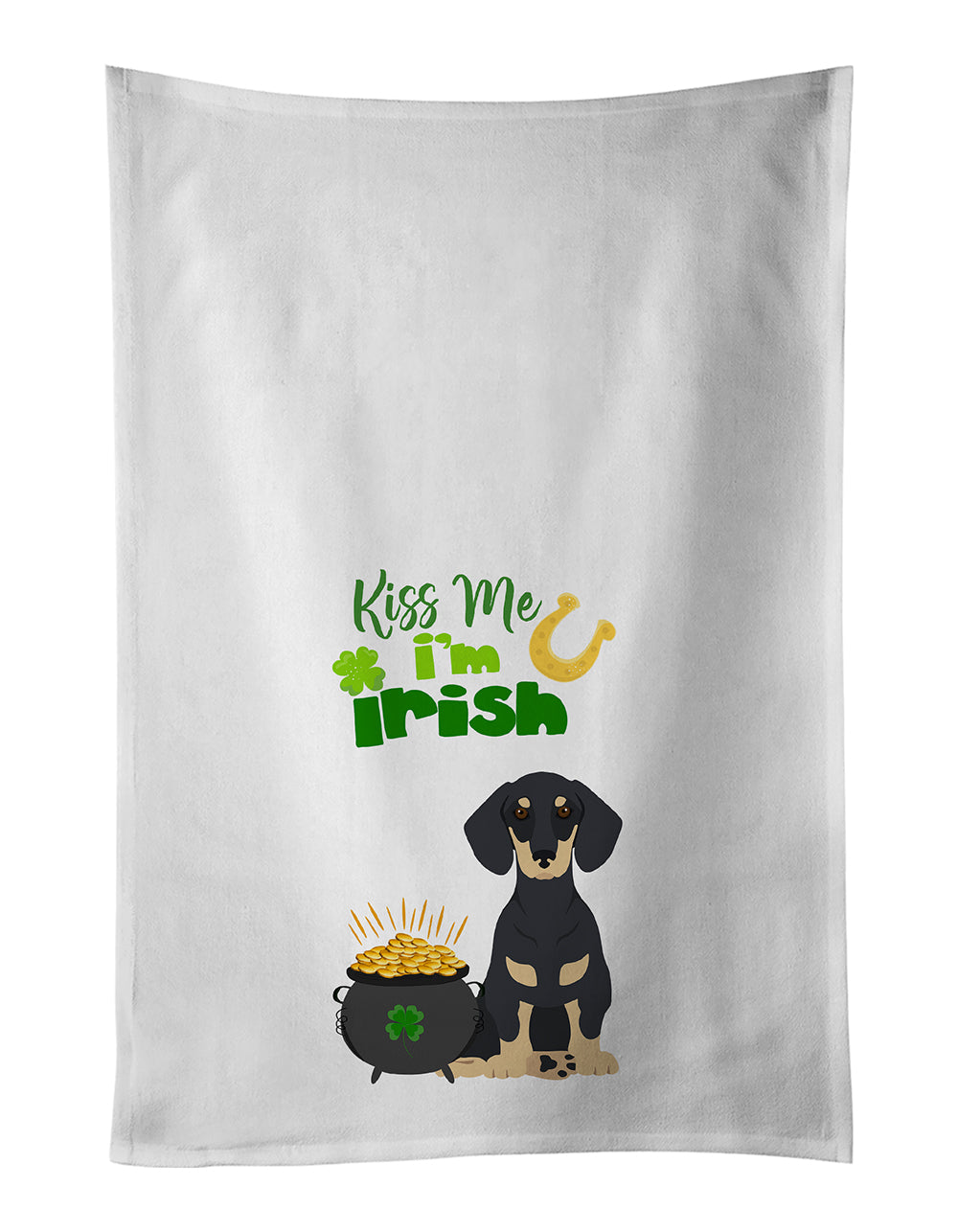 Buy this Black and Cream Dachshund St. Patrick&#39;s Day White Kitchen Towel Set of 2 Dish Towels
