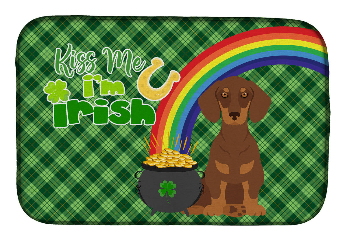 Chocolate and Tan Dachshund St. Patrick&#39;s Day Dish Drying Mat  the-store.com.