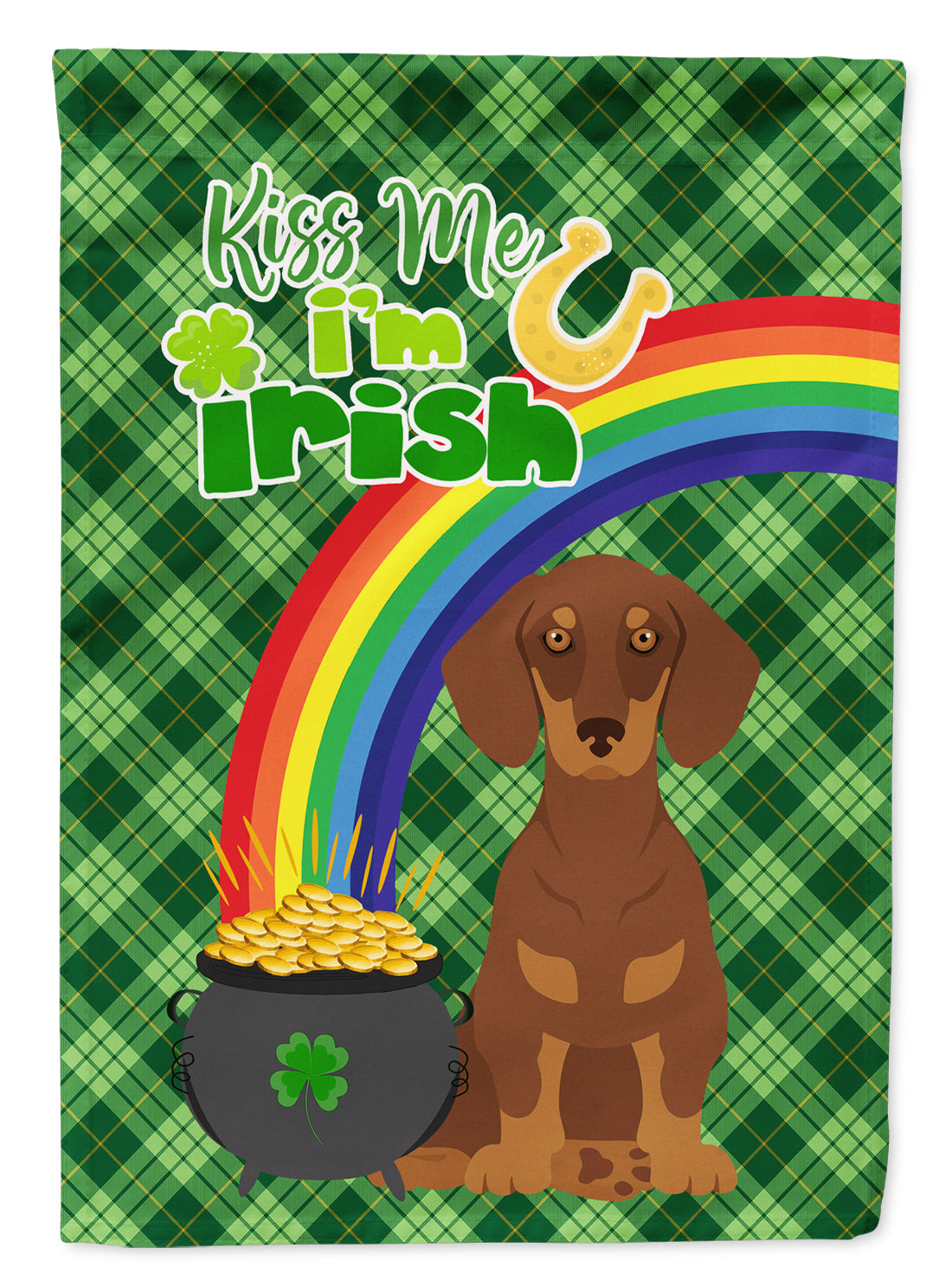 Chocolate and Tan Dachshund St. Patrick&#39;s Day Flag Garden Size