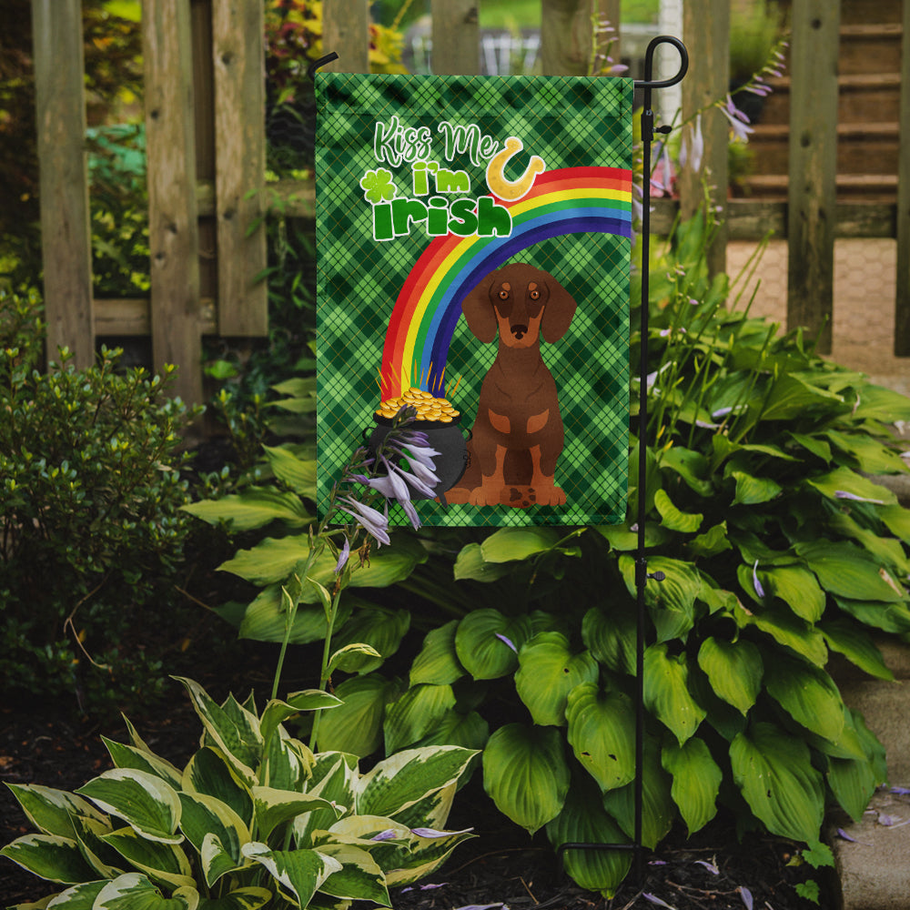 Chocolate and Tan Dachshund St. Patrick's Day Flag Garden Size