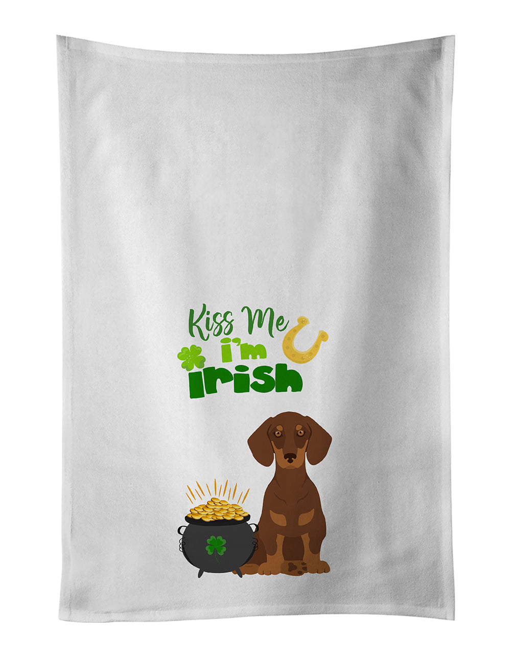Buy this Chocolate and Tan Dachshund St. Patrick&#39;s Day White Kitchen Towel Set of 2 Dish Towels