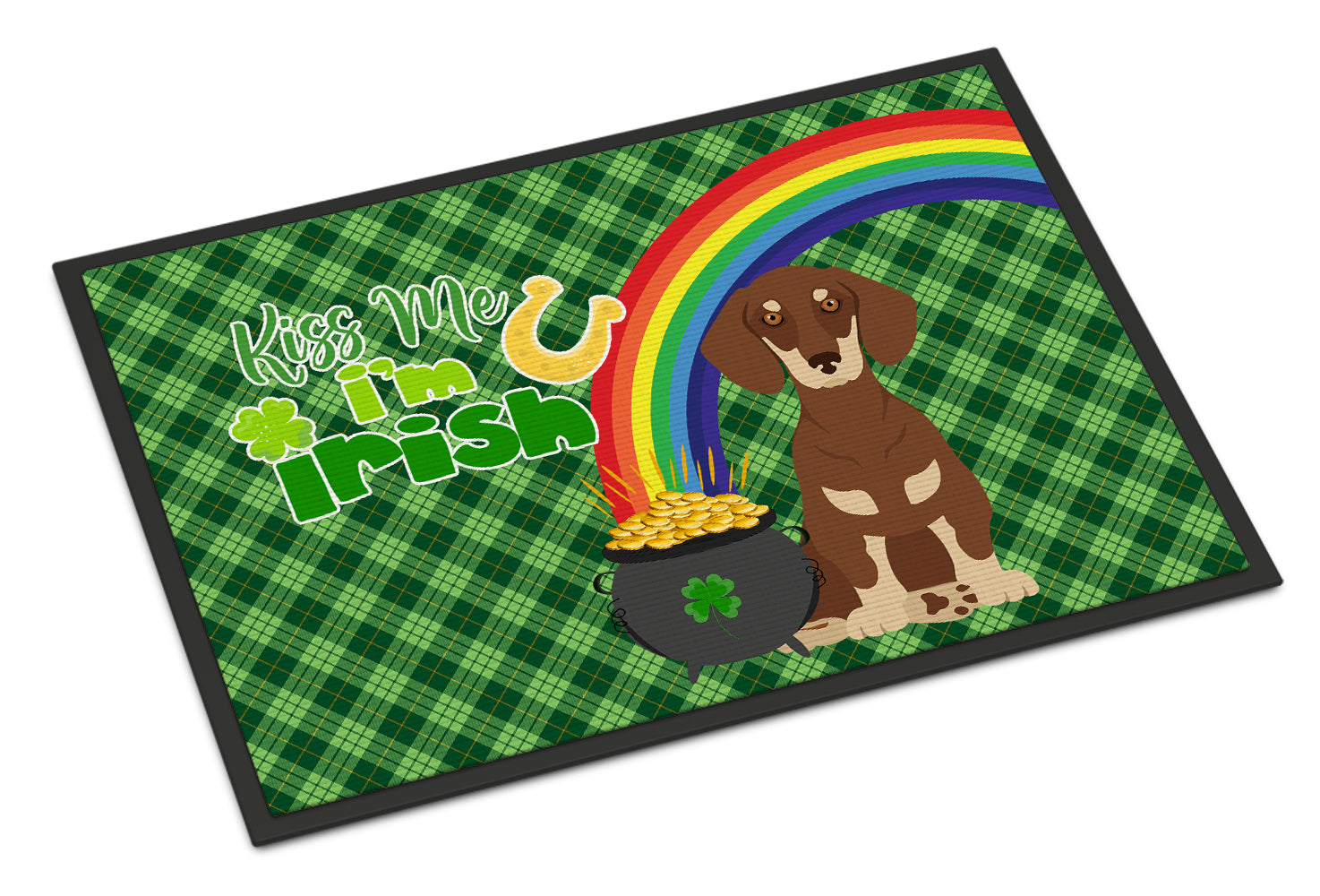 Buy this Chocolate and Cream Dachshund St. Patrick's Day Indoor or Outdoor Mat 24x36