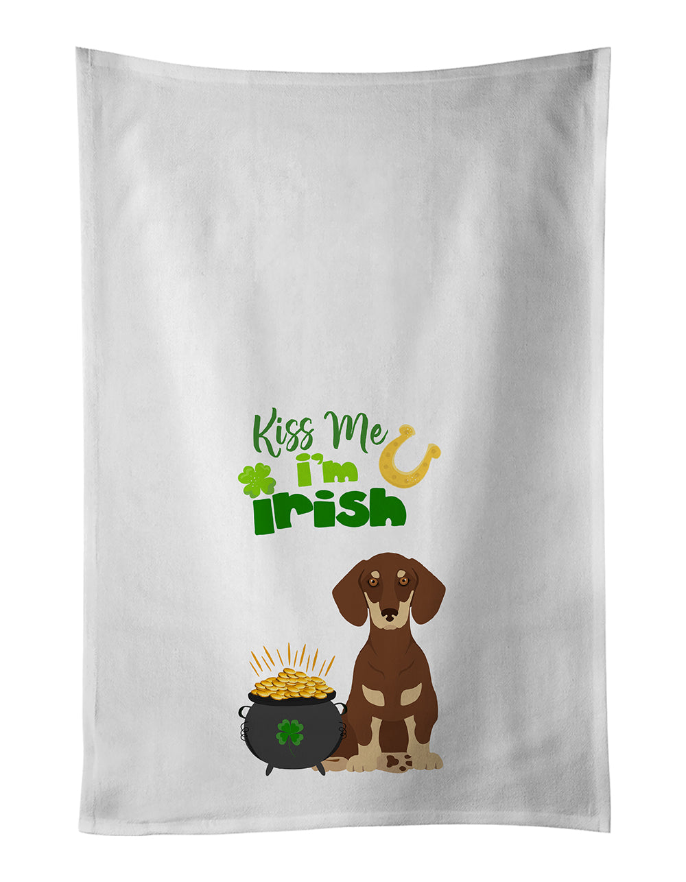 Buy this Chocolate and Cream Dachshund St. Patrick&#39;s Day White Kitchen Towel Set of 2 Dish Towels