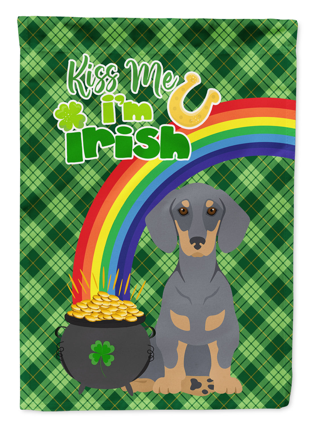 Blue and Tan Dachshund St. Patrick's Day Flag Garden Size