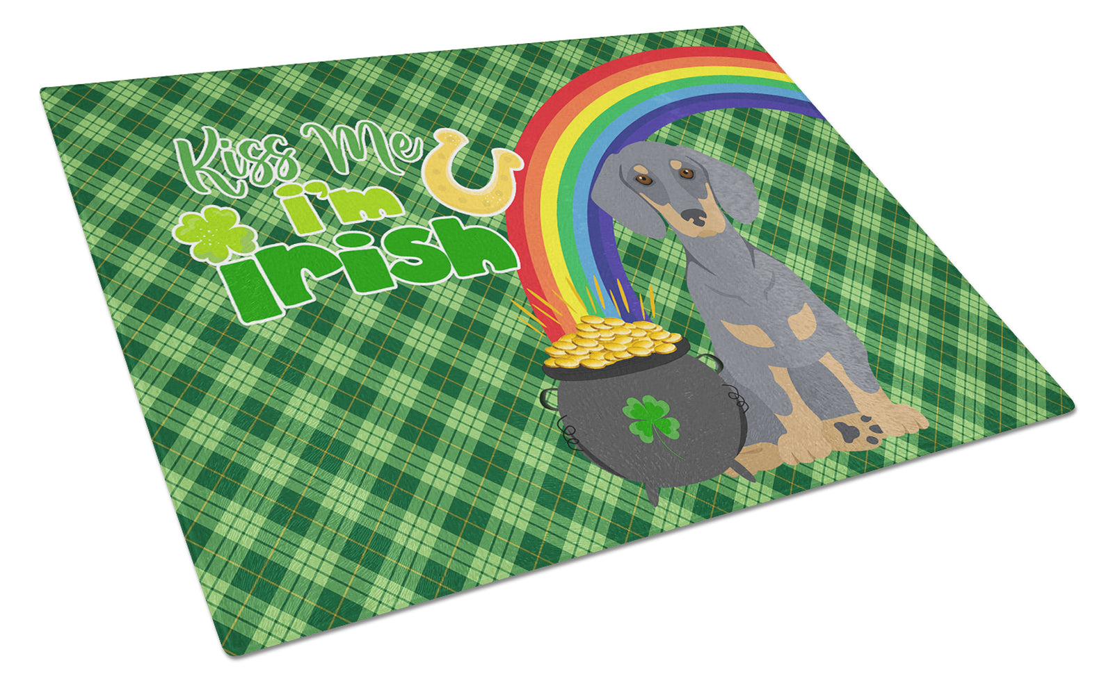 Buy this Blue and Tan Dachshund St. Patrick's Day Glass Cutting Board Large