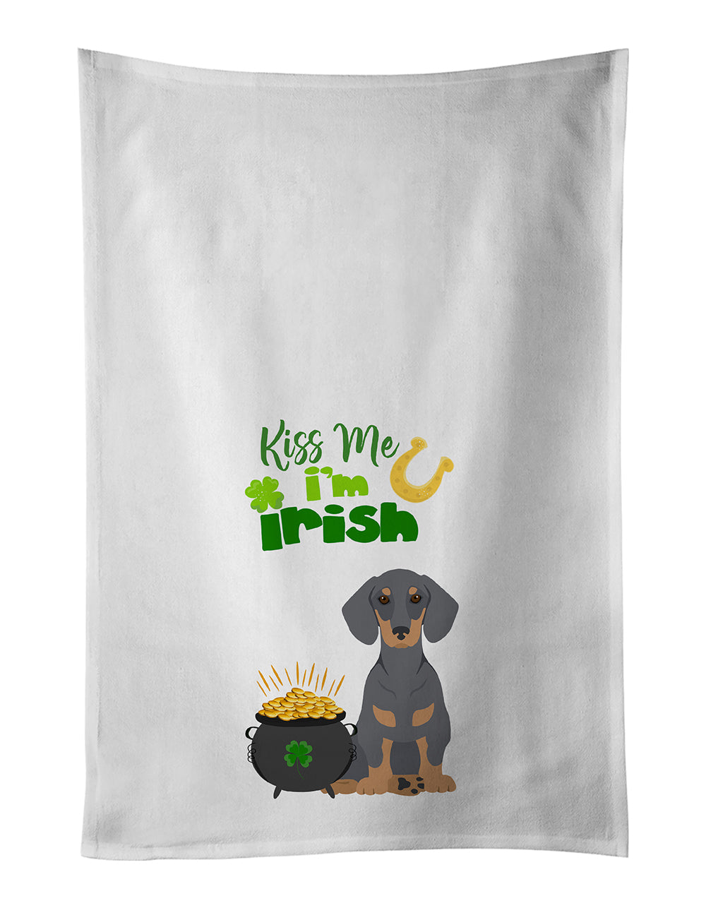 Buy this Blue and Tan Dachshund St. Patrick&#39;s Day White Kitchen Towel Set of 2 Dish Towels