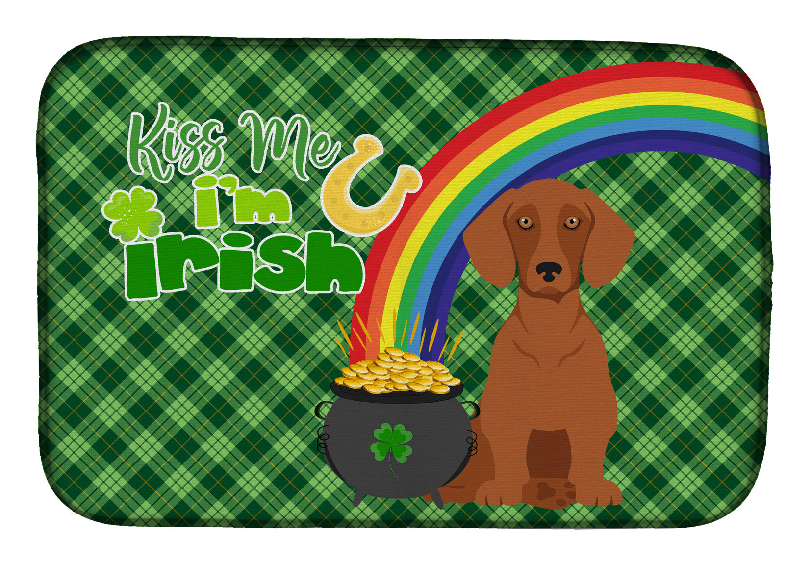 Red Dachshund St. Patrick's Day Dish Drying Mat  the-store.com.